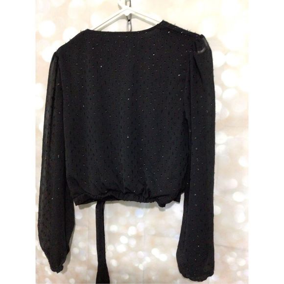 Blue Rain Deep V Blouse Size Medium Bead Accents - Picture 7 of 10